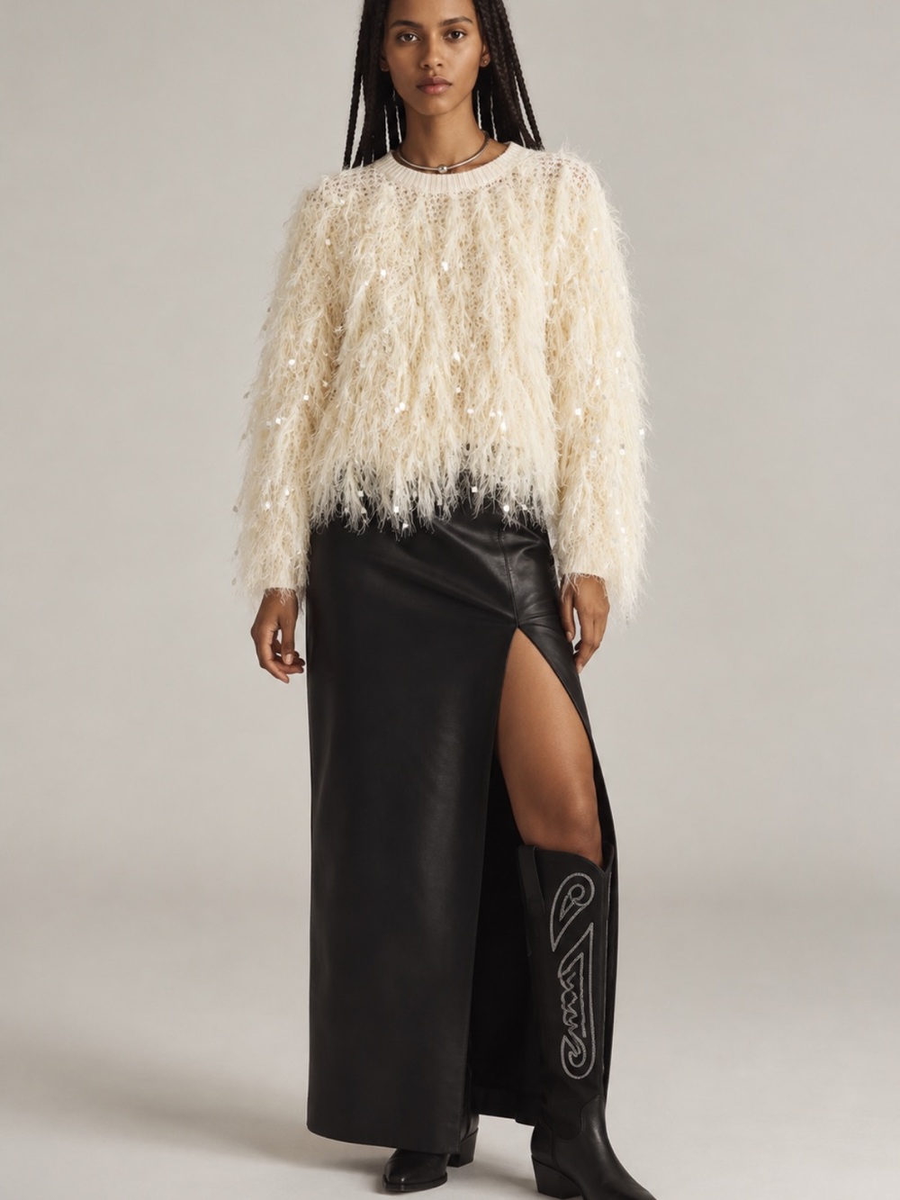 Anthropologie Shaggy Sweater Ivory Size S